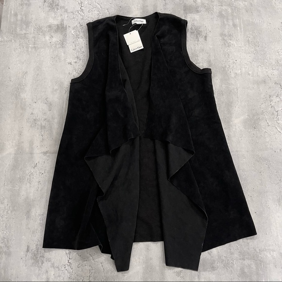 Calvin Klein Jackets & Blazers - Calvin Klein Black Faux Suede Draped Vest M